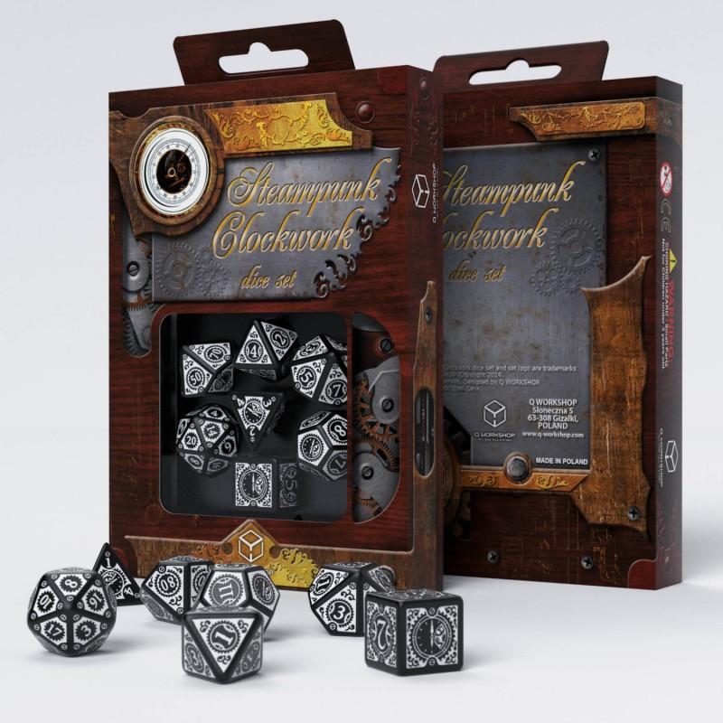 Steampunk Clockwork Black & white Dice Set (7)