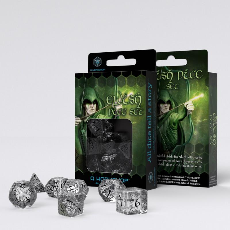 Q Workshop - Elvish Translucent & Black Dice Set (7)