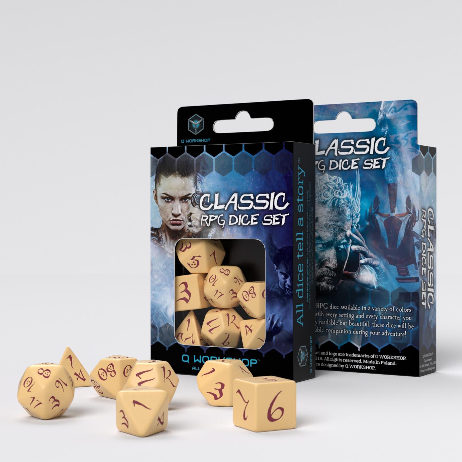 Q Workshop - Classic RPG Beige & Burgundy Dice Set (7)