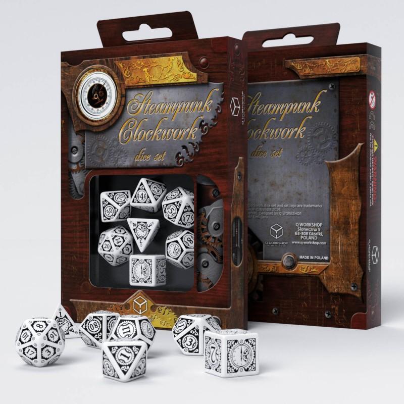 Steampunk Clockwork White & black Dice Set (7)