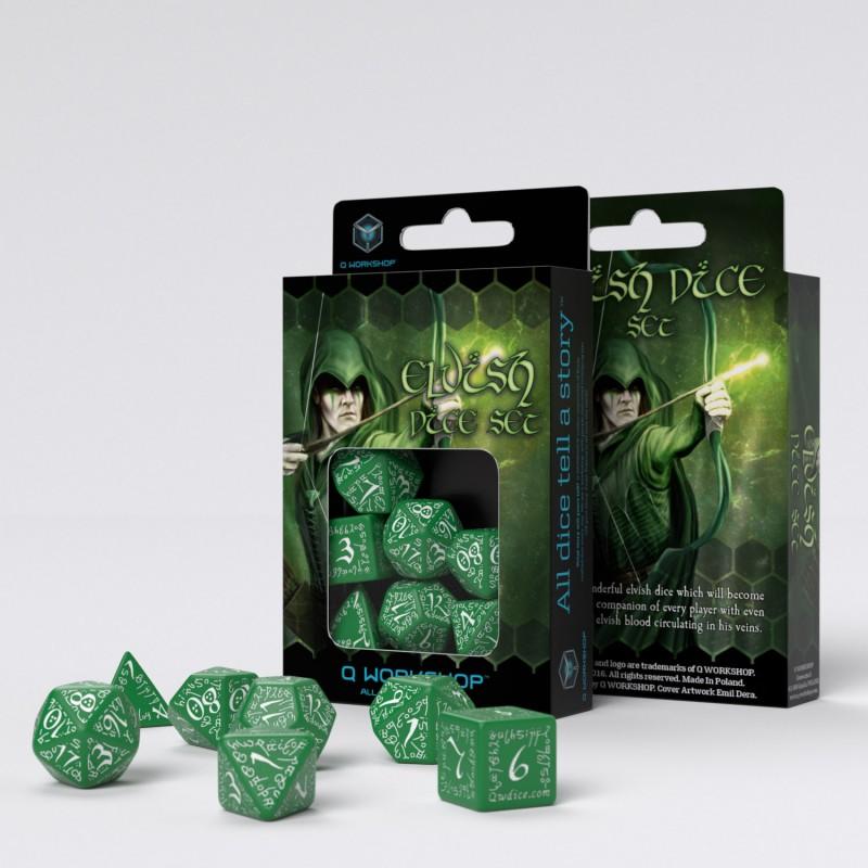 Q Workshop - Elvish Green & White Dice Set (7)