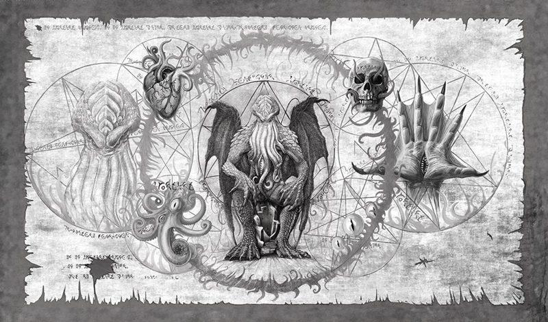 Kraken Wargames: Cthulhu Scroll Grau Spielmatte umnäht