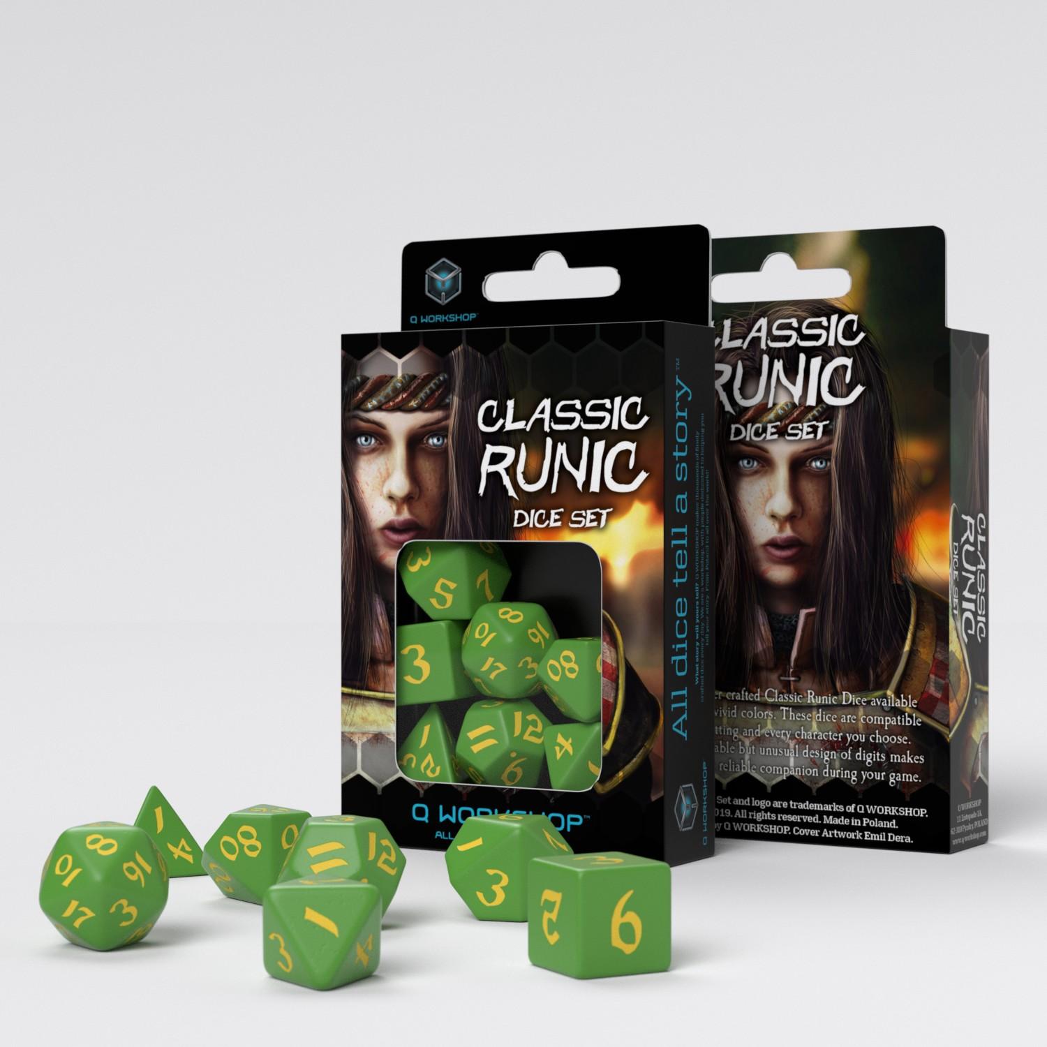 Q Workshop - Classic Runic Green & Yellow Dice Set (7)