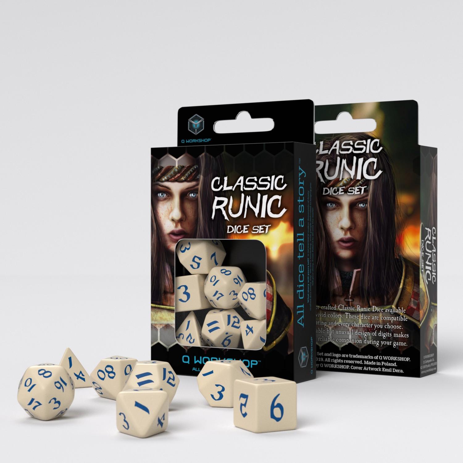 Q Workshop - Classic Runic Beige & Blue Dice Set (7)