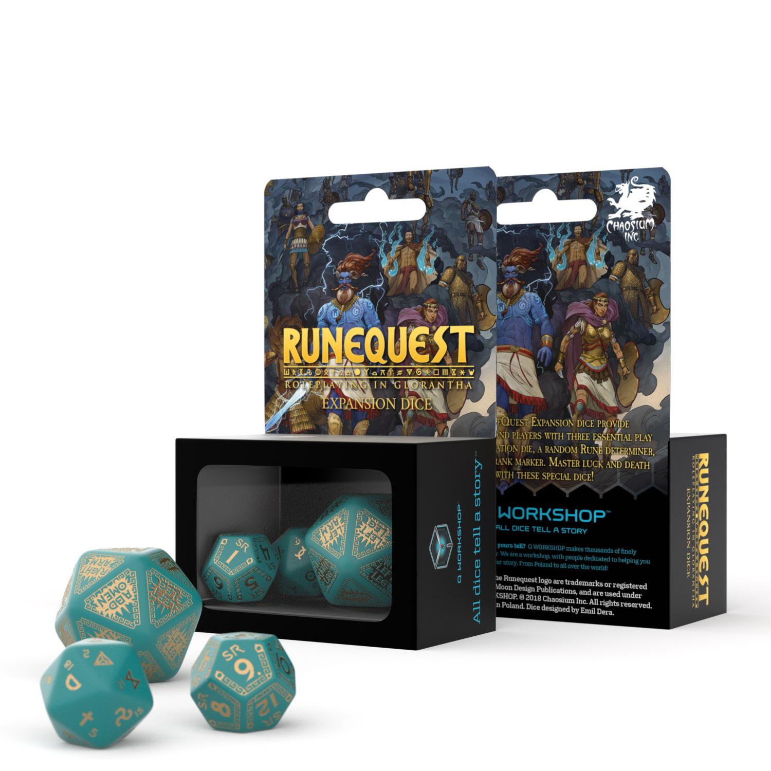 Q Workshop - RuneQuest Turquoise & Gold Expansion Dice (3)