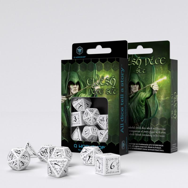 Q Workshop - Elvish White & Black Dice Set (7)