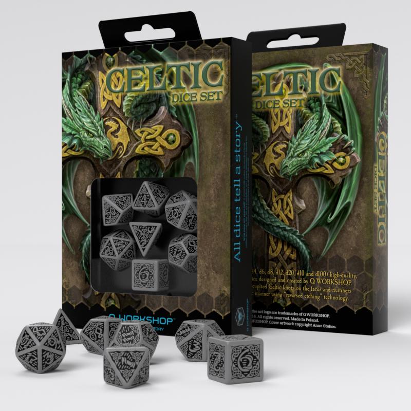 Q Workshop - Celtic 3D Revised Gray & Black Dice Set (7)