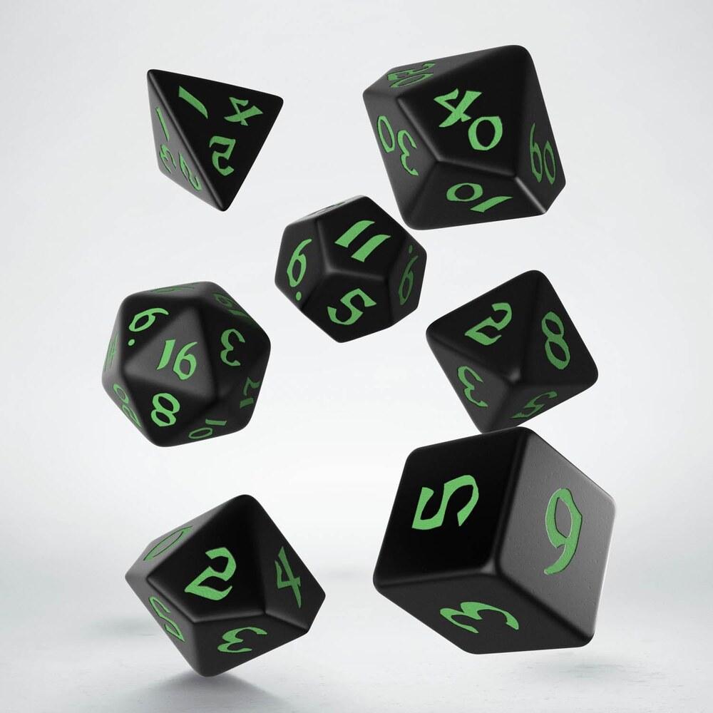 Q Workshop - Classic Runic Black & Green Dice Set (7)