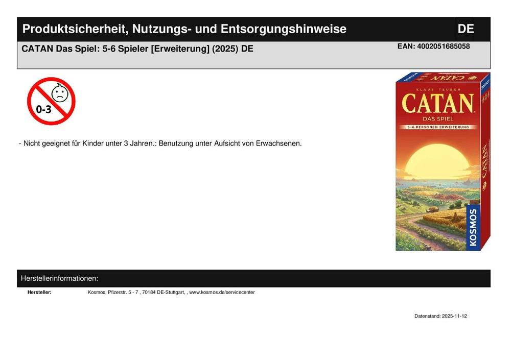 CATAN Das Spiel: 5-6 Spieler [Erweiterung] (2025) DE