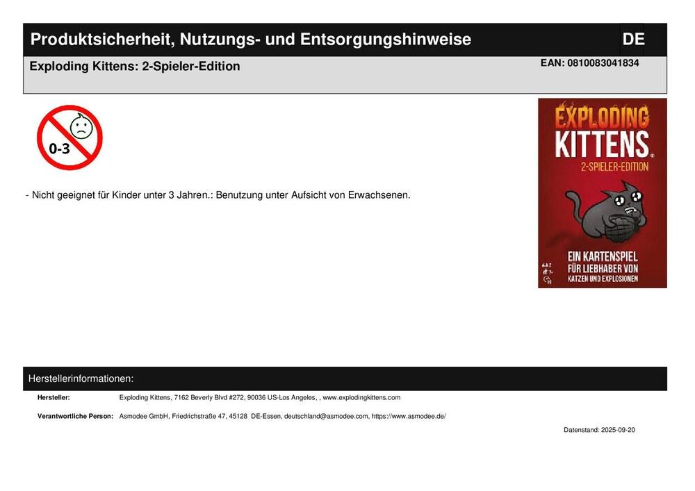 Exploding Kittens: 2-Spieler-Edition