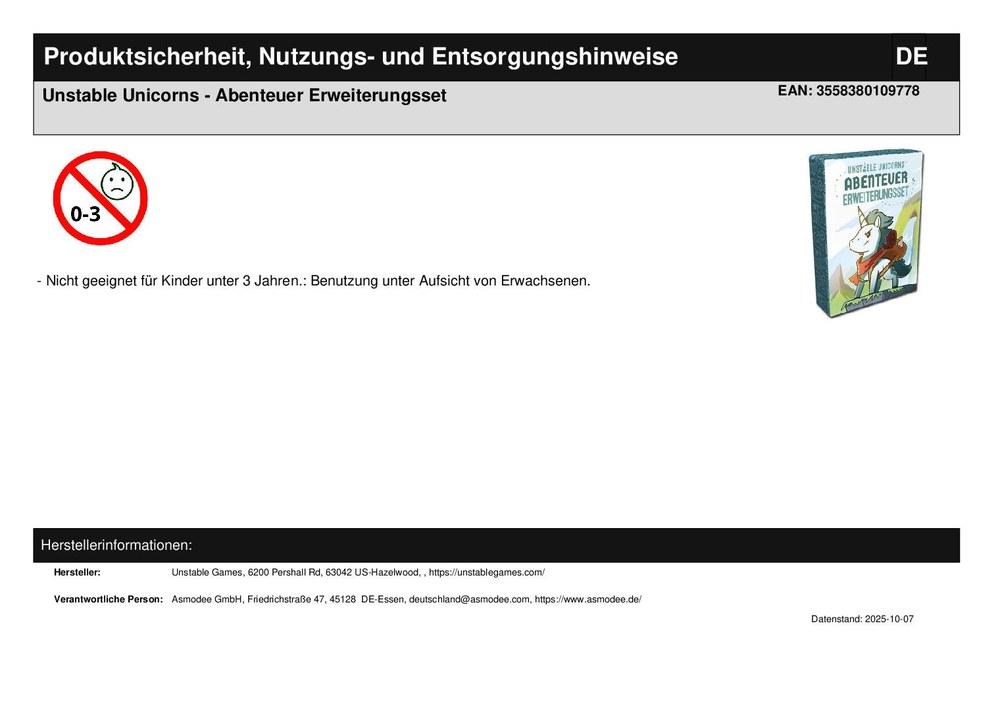 Unstable Unicorns - Abenteuer Erweiterungsset