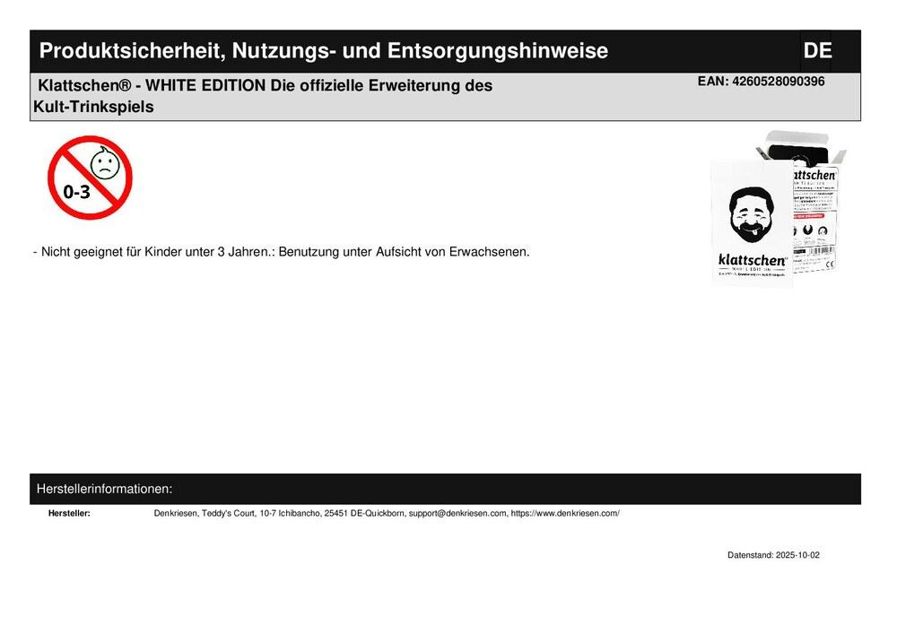 Klattschen® - WHITE EDITION Die offizielle Erweiterung des Kult-Trinkspiels