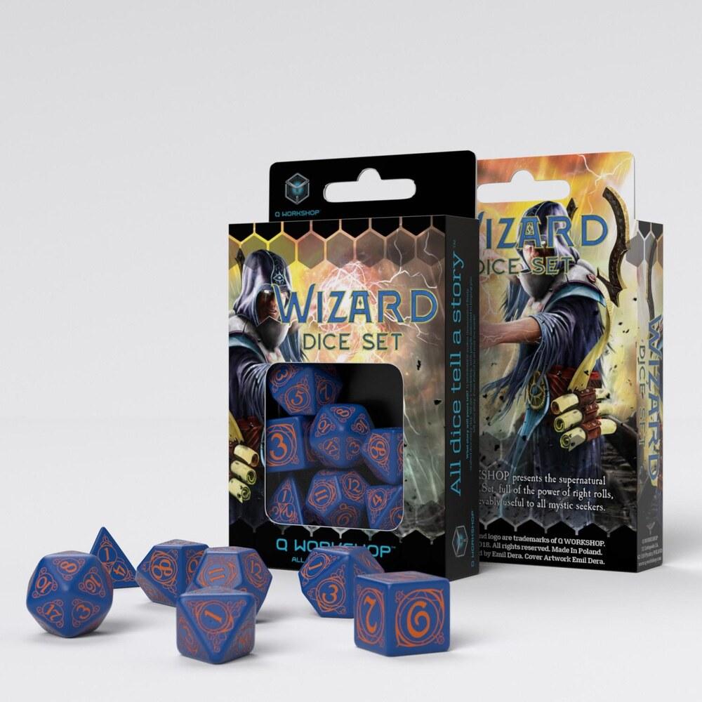 Q Workshop - Wizard Dark-Blue & Orange Dice Set (7)
