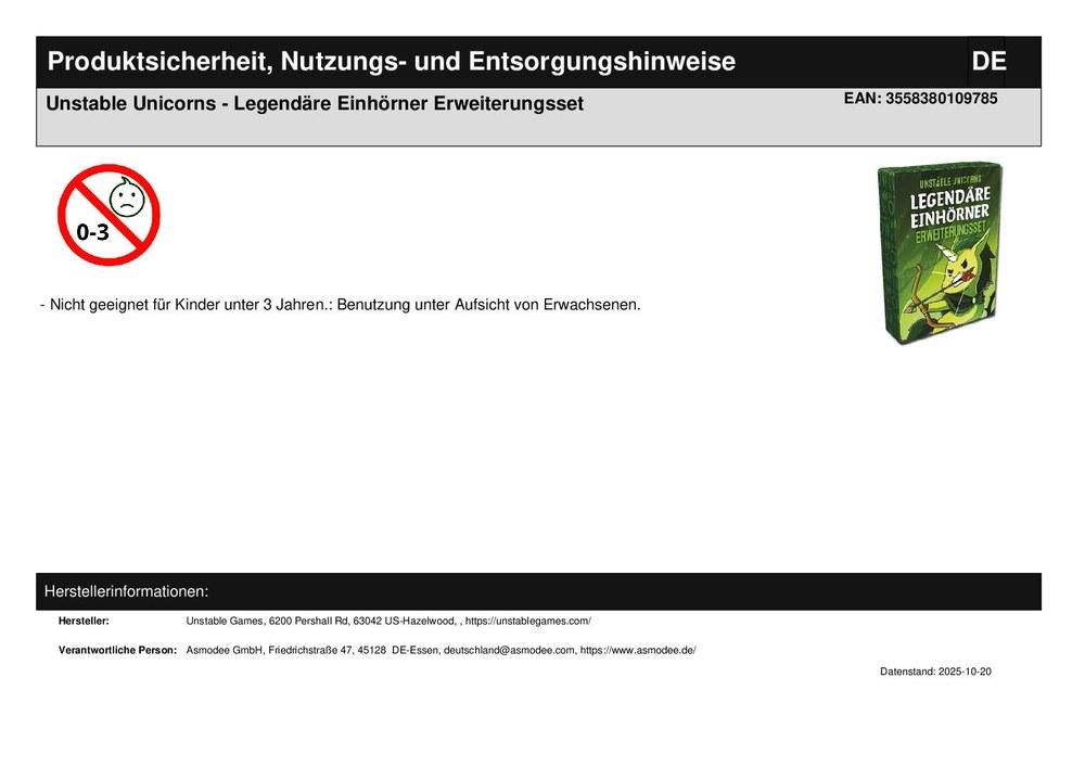 Unstable Unicorns - Legendäre Einhörner Erweiterungsset