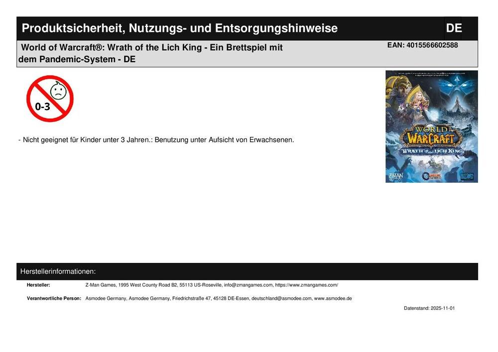 World of Warcraft®: Wrath of the Lich King - Ein Brettspiel mit dem Pandemic-System - DE