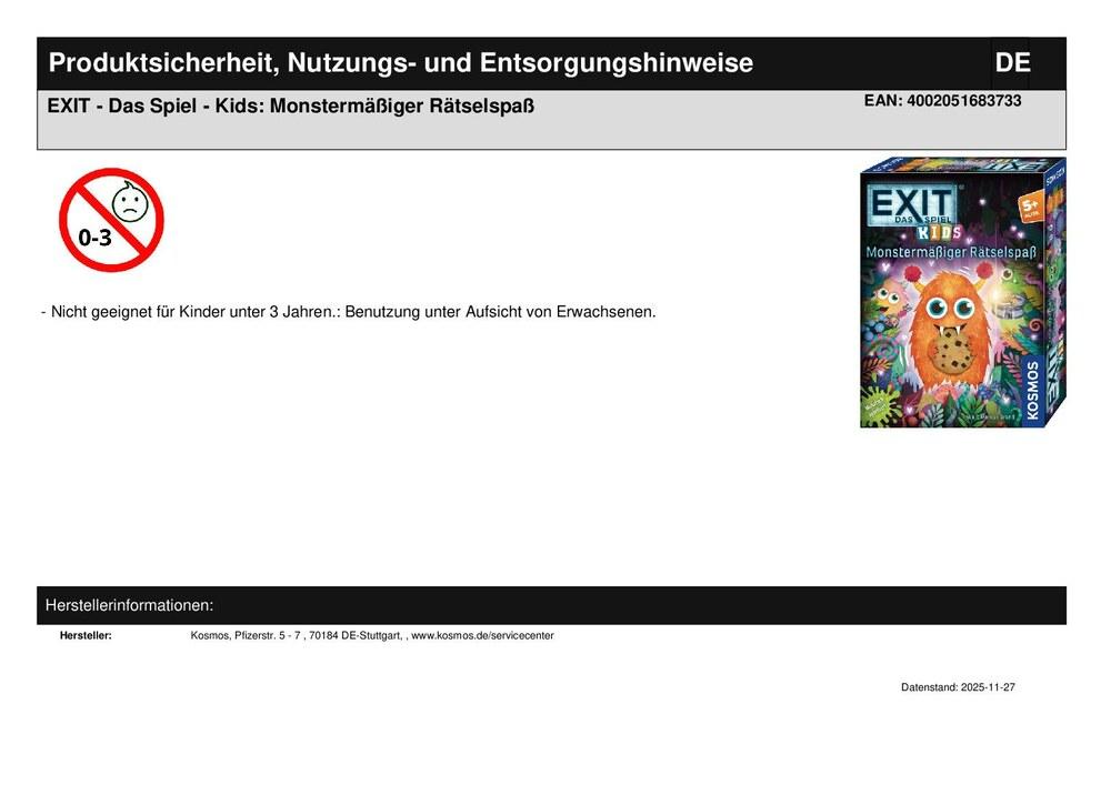 EXIT - Das Spiel - Kids: Monstermäßiger Rätselspaß
