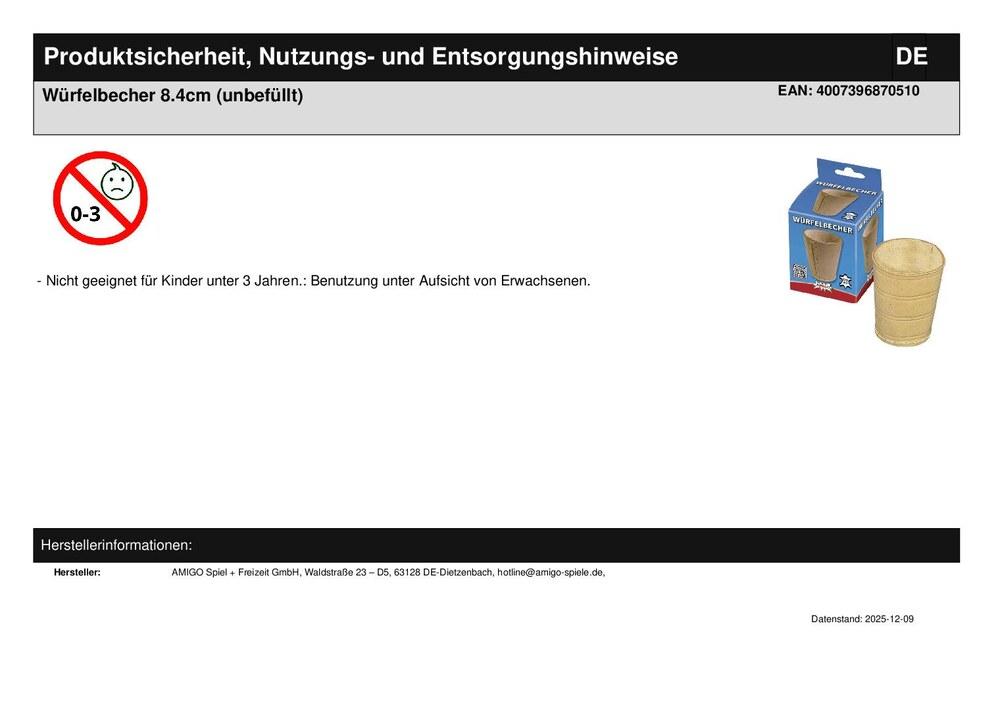 Würfelbecher 8.4cm (unbefüllt)