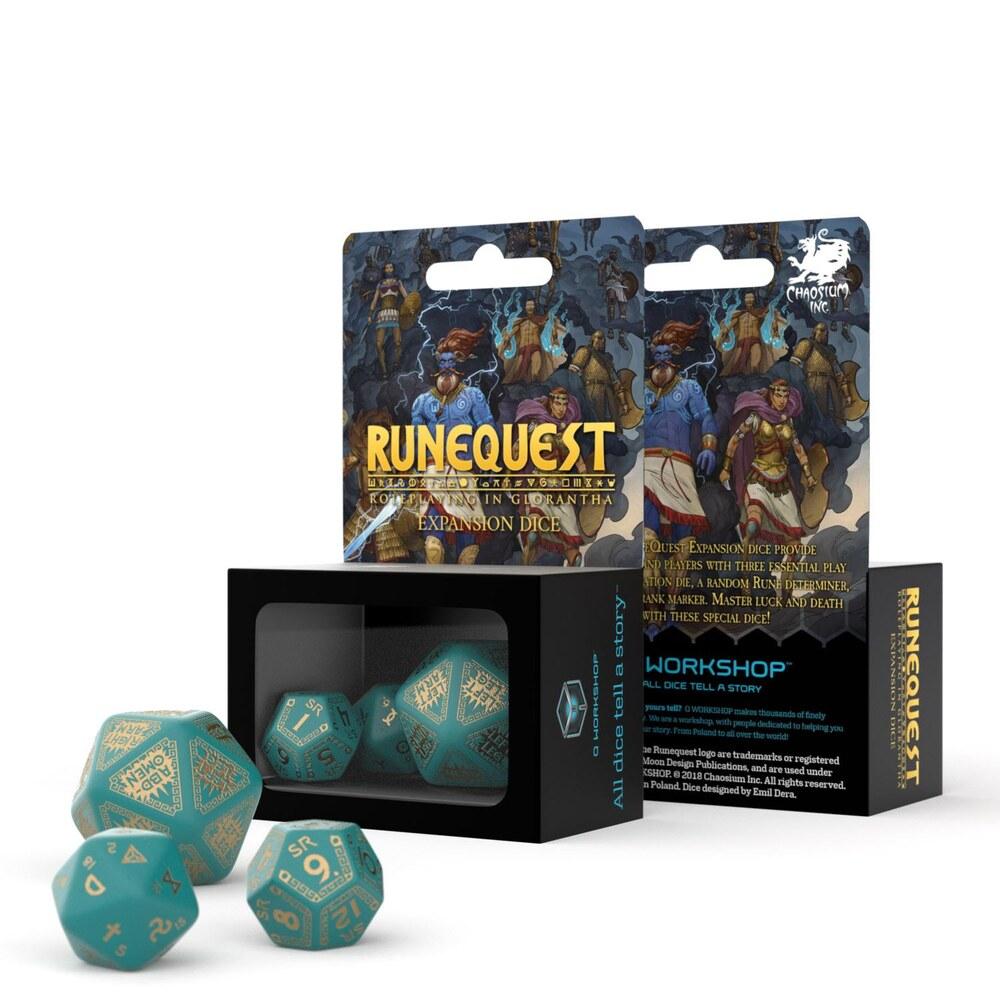 Q Workshop - RuneQuest Turquoise & Gold Expansion Dice (3)