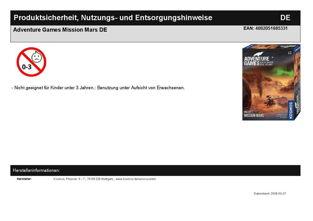 Adventure Games Mission Mars DE