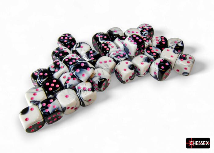 Chessex - Gemini Black-White/pink 12mm d6 Dice Block (36 dice)