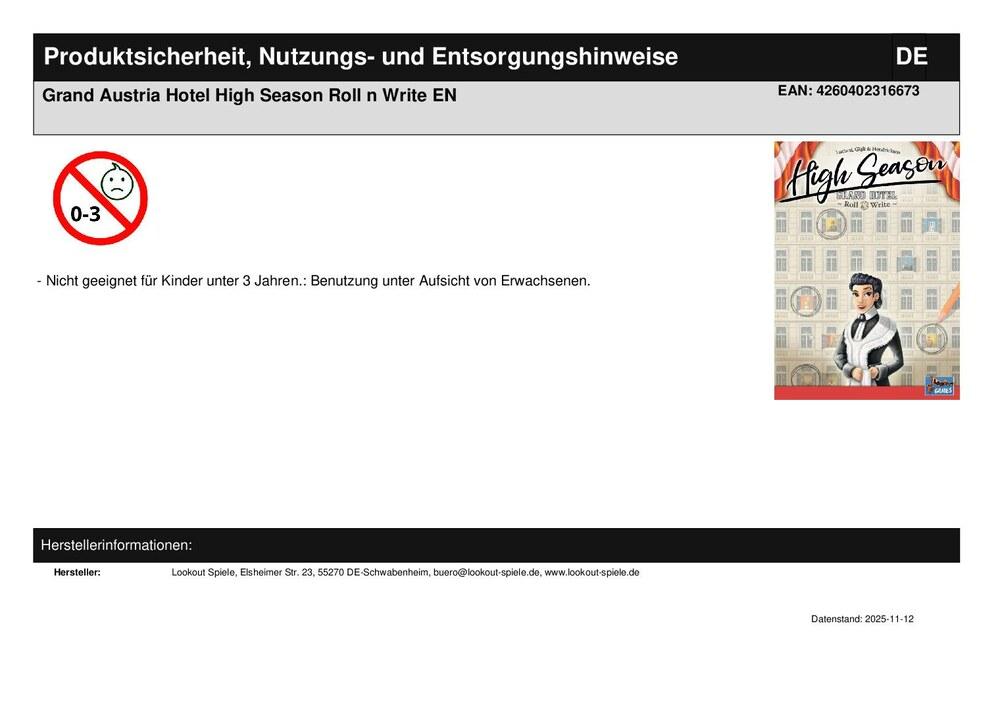 Grand Austria Hotel High Season Roll n Write EN