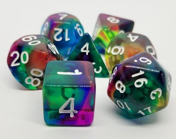 Würfelset Tranparent: Rainbow Storm (7)